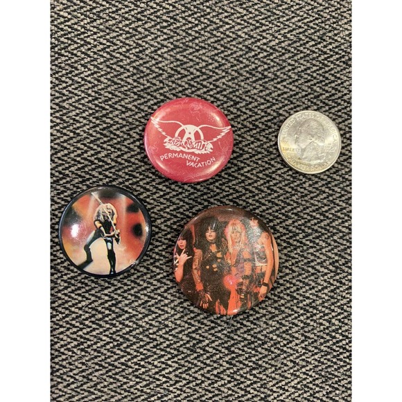 Accessories Vintage 198s Rock Pins Lot Of 3 Motley Crue Iron Maiden Aerosmith Poshmark